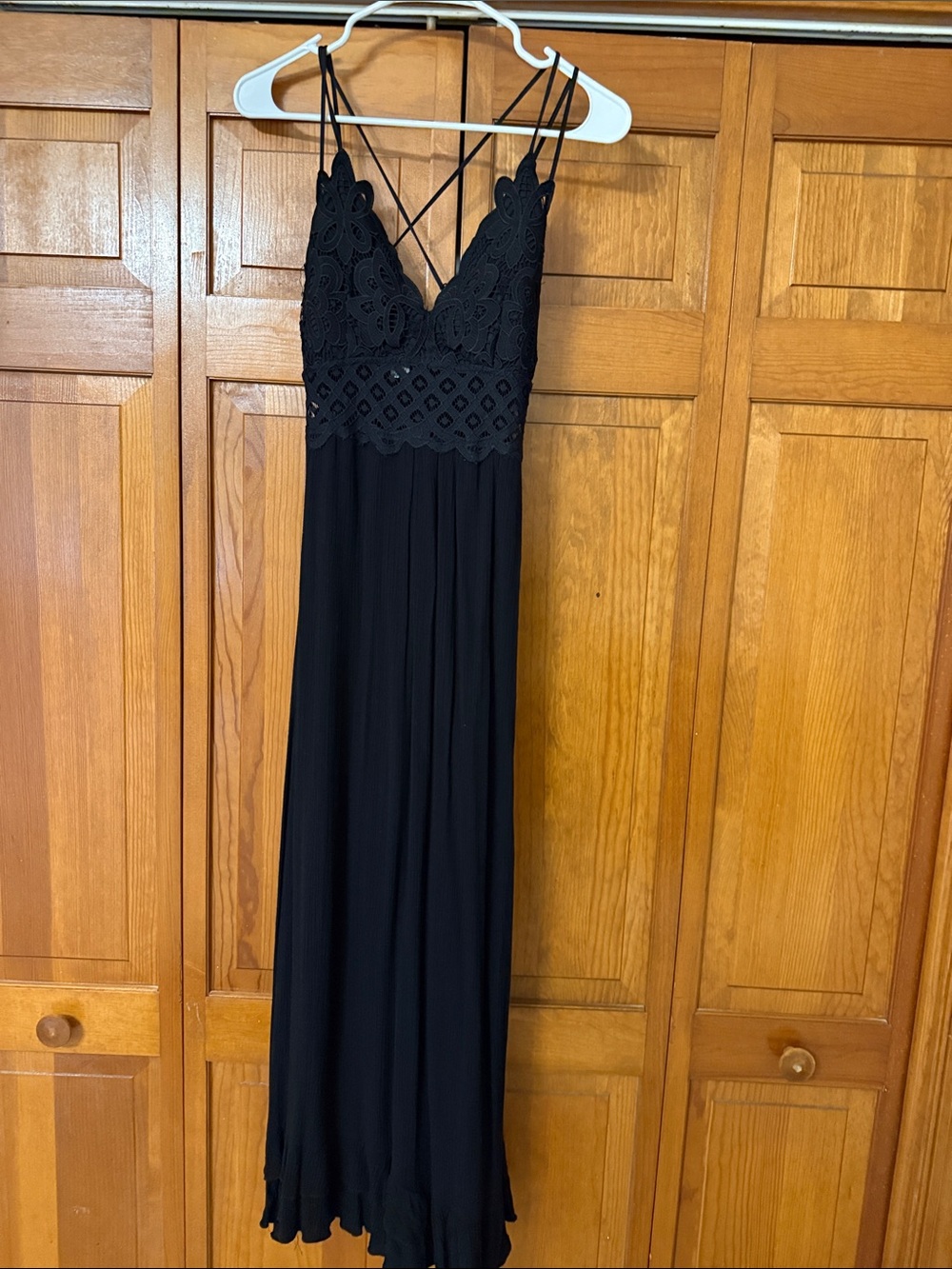 HYFVE Black Crochet Bodice Maxi with Strappy Crisscross Back